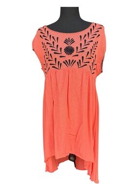 Cost Plus World Market Coral Tunic with Black Embroidery